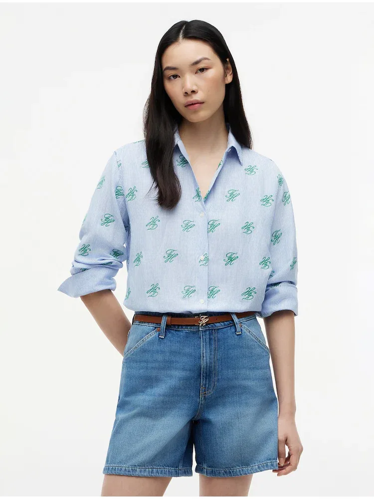 Рубашка с длинным рукавом оверсайз из льна TOMMY HILFIGER, Royal Blue