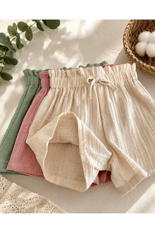 Детские шорты для девочек 3 предмета Bebeğime Çorap, Pink-Cream-Mint — фото 2
