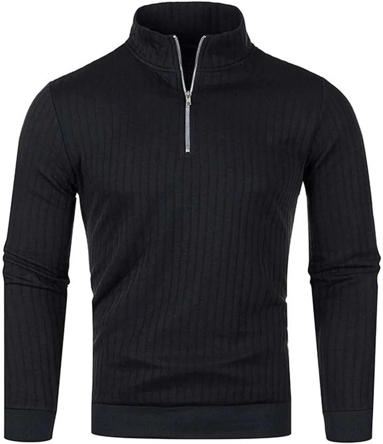 Мужская легкая вязаная рубашка с молнией Slim Fit, Black — фото 2