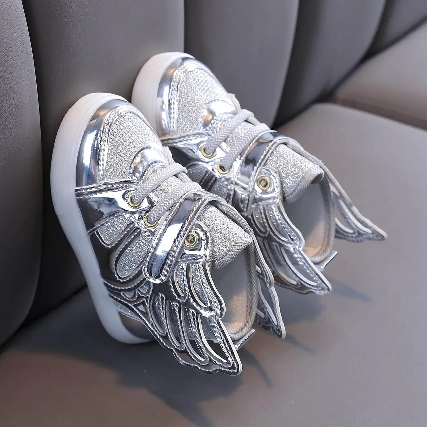 Детские кроссовки со светящейся подошвой для мальчиков и девочек, Silver — фото 4