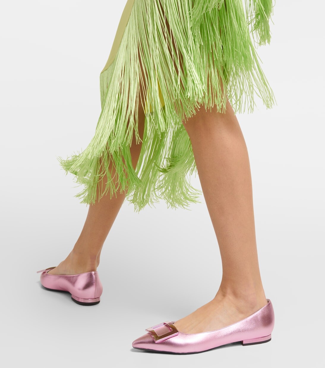 Кожаные балетки gommettine с эффектом металлик Roger Vivier, розовый — фото 4
