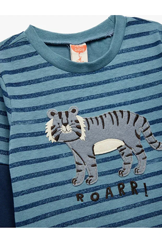 Детская футболка с длинным рукавом с принтом Koton, Blue Striped — фото 3