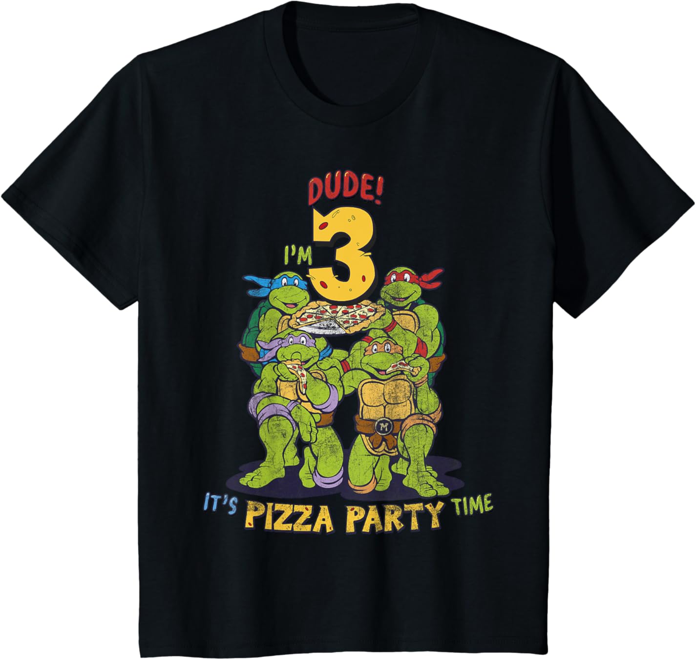 

Футболка для подростков Teenage Mutant Ninja Turtles I'm 3 Dude Pizza Birthday Party, черный