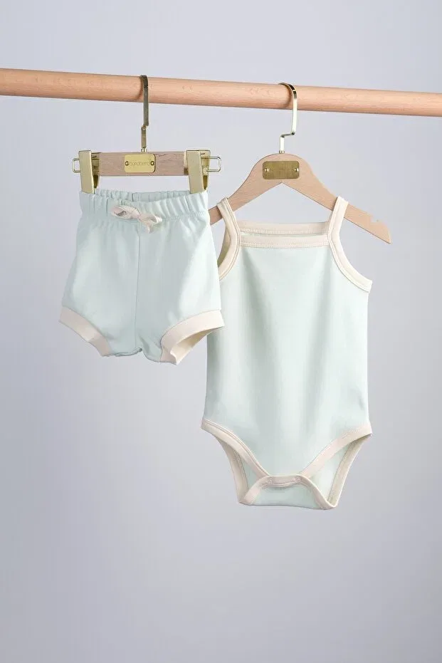 Детское боди-комбинезон с шортами хлопковый Bondberro, Mint-Beige — фото 4