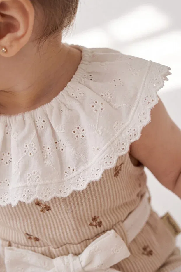Детский комбинезон для девочек с принтом Summer baby girl blomline short jumpsuit Bebezade, Beige — фото 3