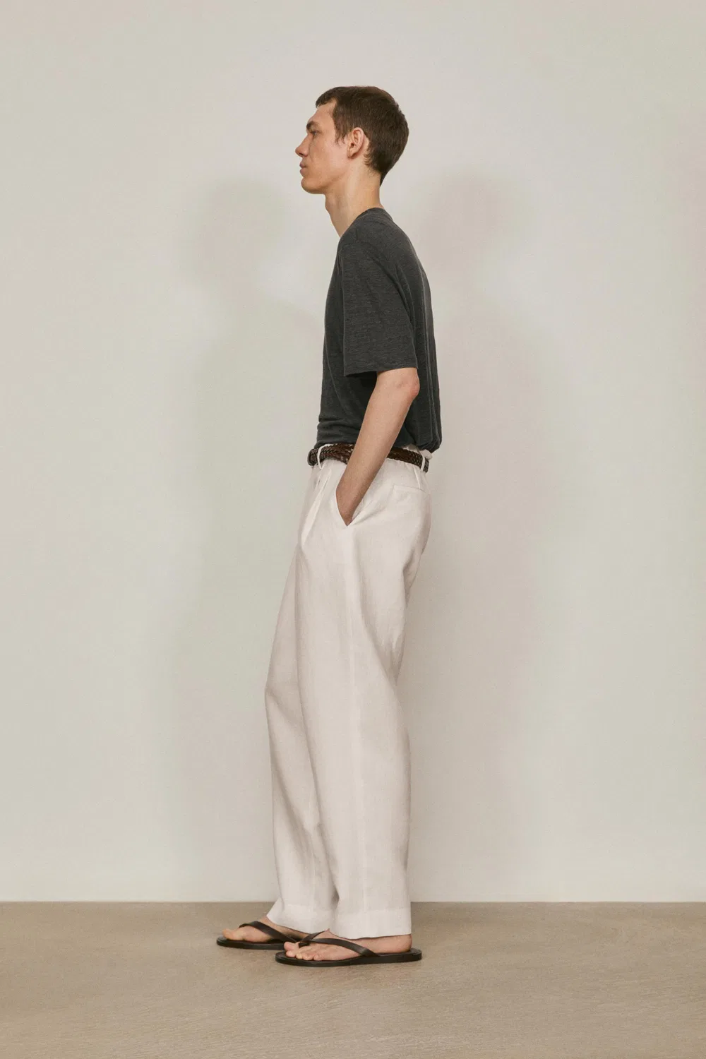 Футболка с коротким рукавом из 100% льна - ограниченная серия Massimo Dutti, Lead — фото 2