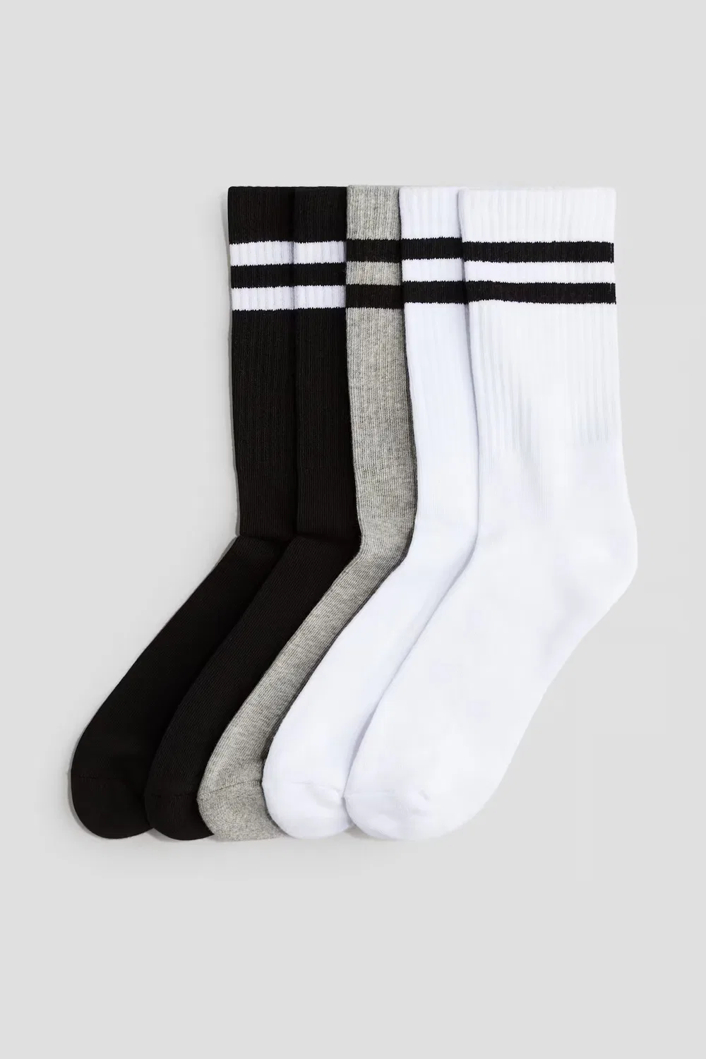 Набор из 5 ребристых махровых носков H&M, Schwarz/Weiß