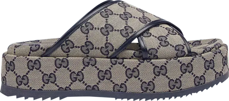 Сандалии Gucci Wmns GG Platform Slide Sandal GG Motif - Beige Blue, синий
