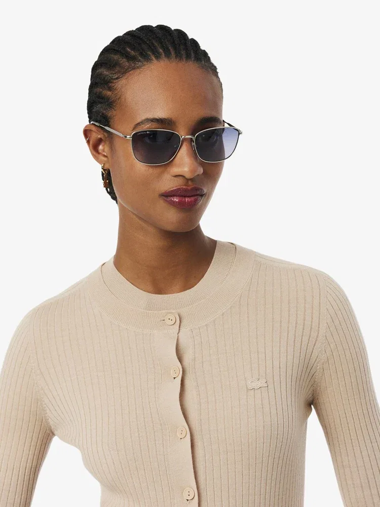 Кардиган LACOSTE Beige из мериносовой шерсти, Ребристый, Бежевый — фото 2