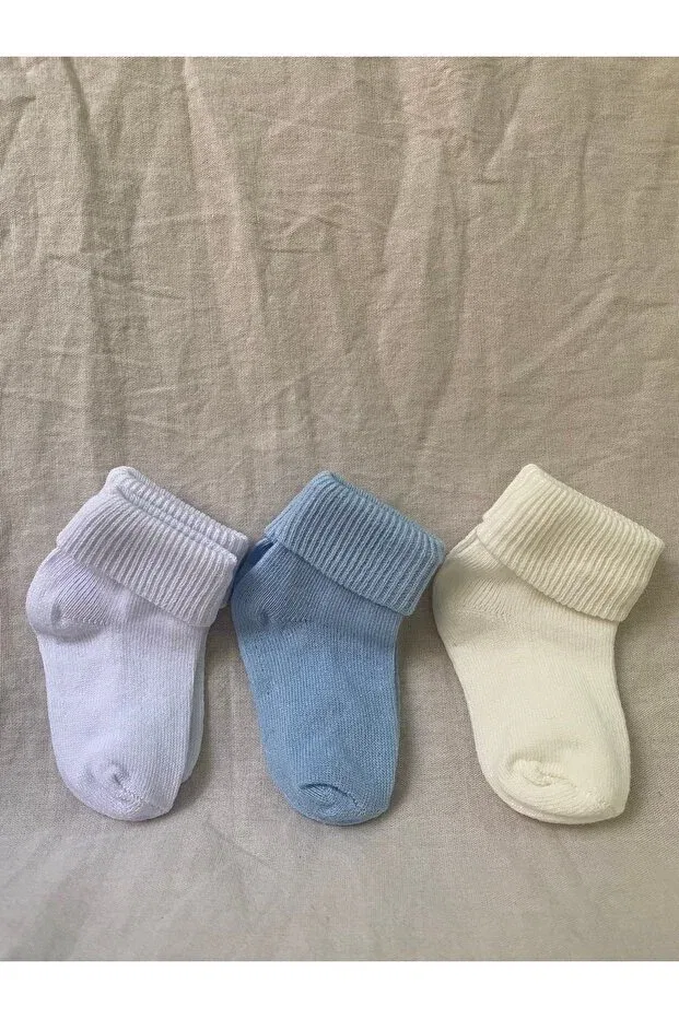 Детские носки для новорожденных органические хлопковые Nedabella, White Cream Blue — фото 2