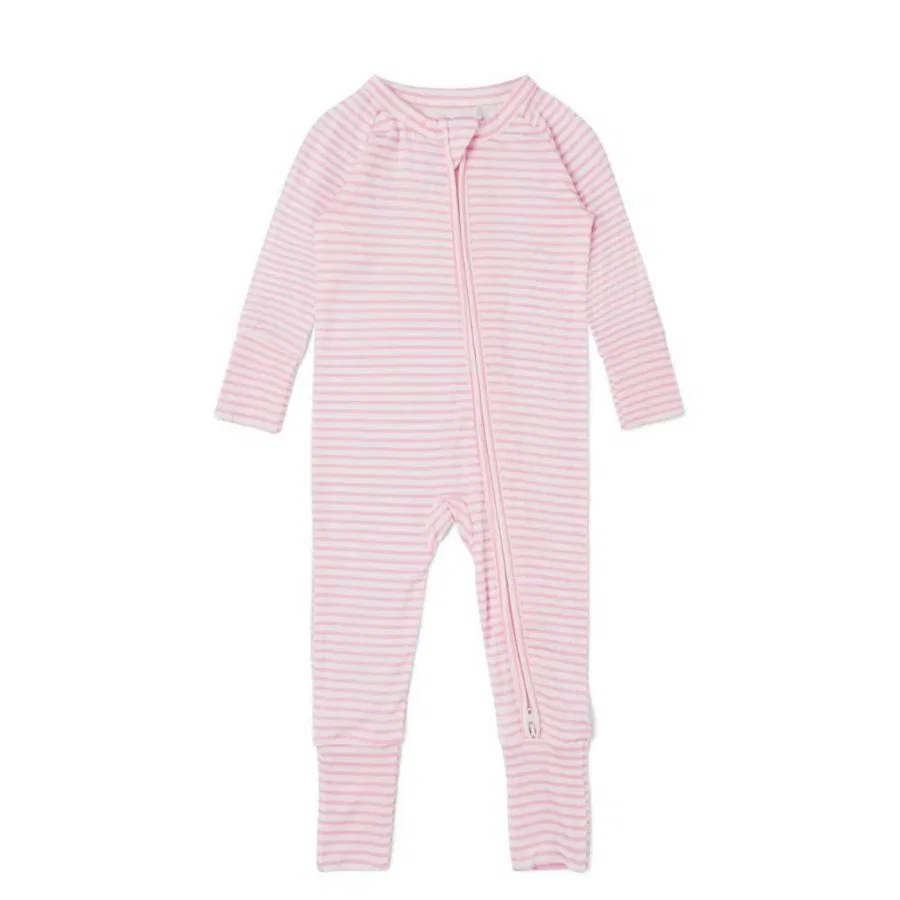 Детский слип из бамбука с длинным рукавом, модель Ballet Stripe Motette, Pink And White Stripes