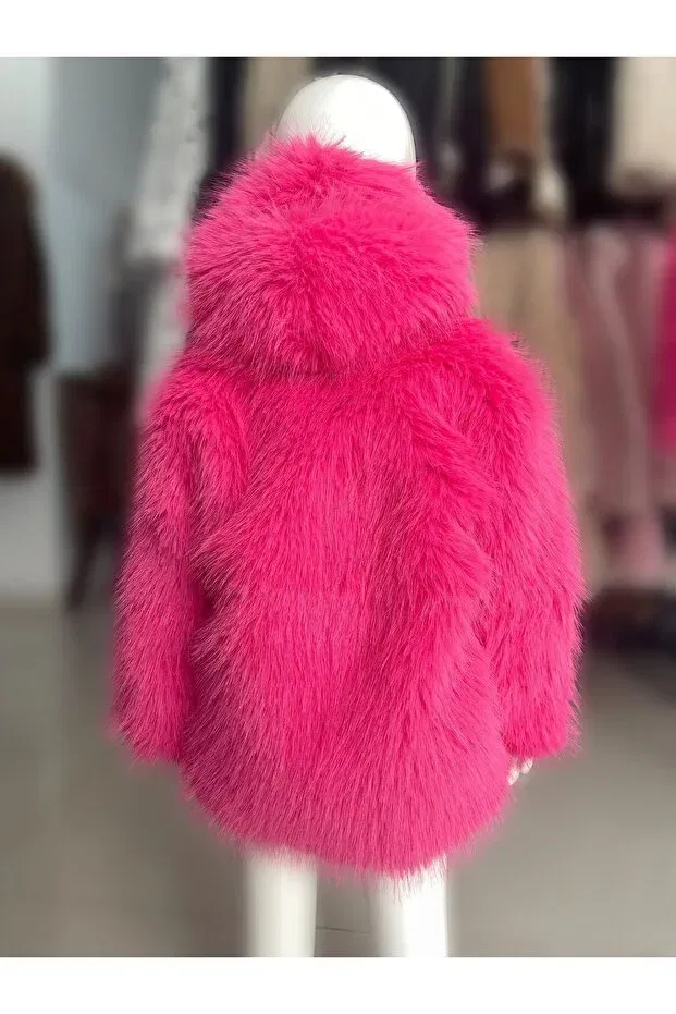 Детское пальто для девочек меховое Kürkzone, Pink — фото 4