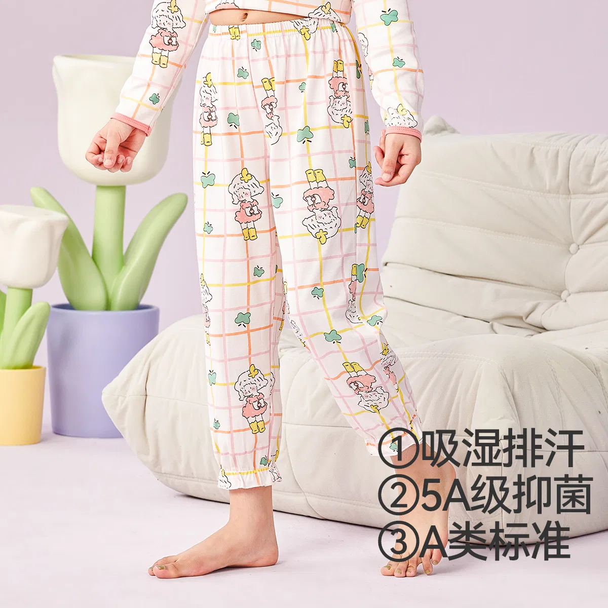 Детские пижамные штаны для девочек с влагоотводящим свойством Red Bean, Cherry Blossom Pink — фото 3
