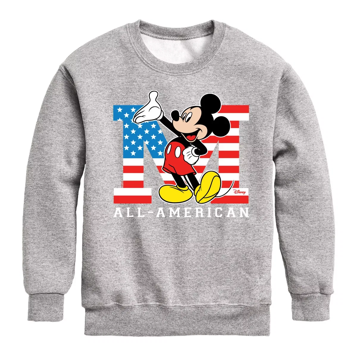 Детское худи с принтом Mickey Flag All American Disney, Athletic Heather