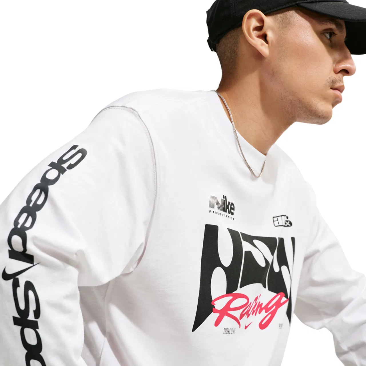 Мужская футболка с длинным рукавом с принтом Nike NSW Loose LS Swoosh Speed Tee, White — фото 3