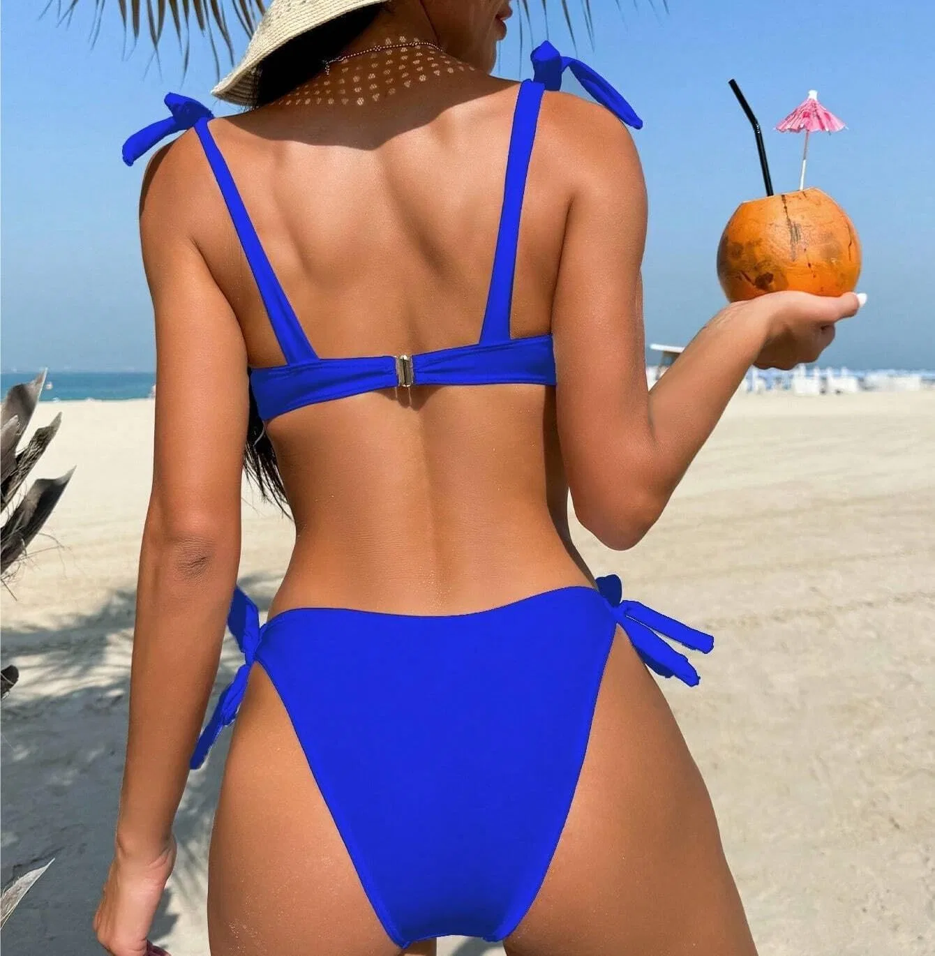 Женский бикини-сет с завышенной талией и драпировкой Push Up, Royal Blue — фото 3