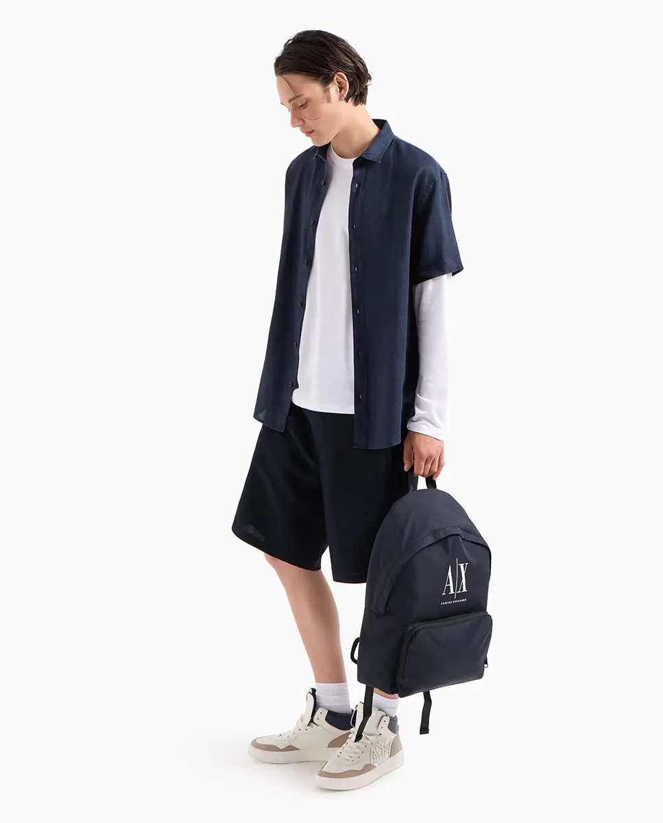 

Простые мужские шорты-бермуды из льняной смеси Armani Exchange, темно-синий