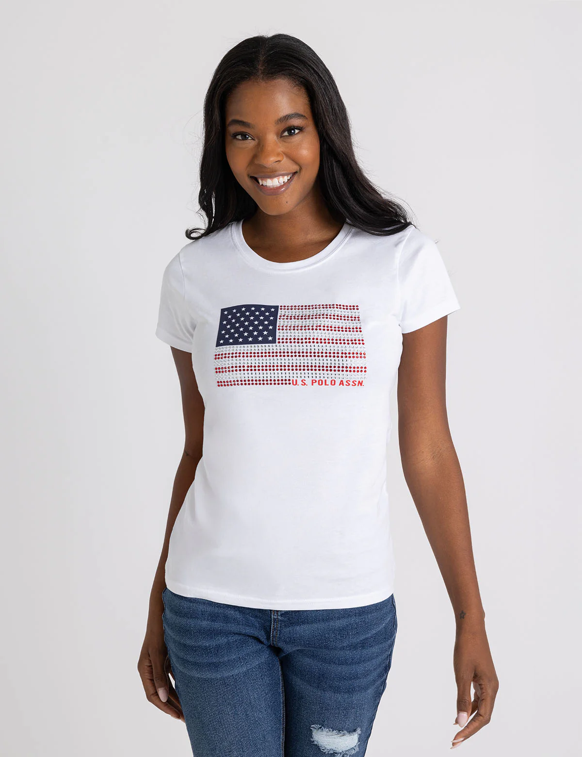 

Футболка U.S. Polo Assn Rhinestone Flag Semi Scoop Jersey, белый