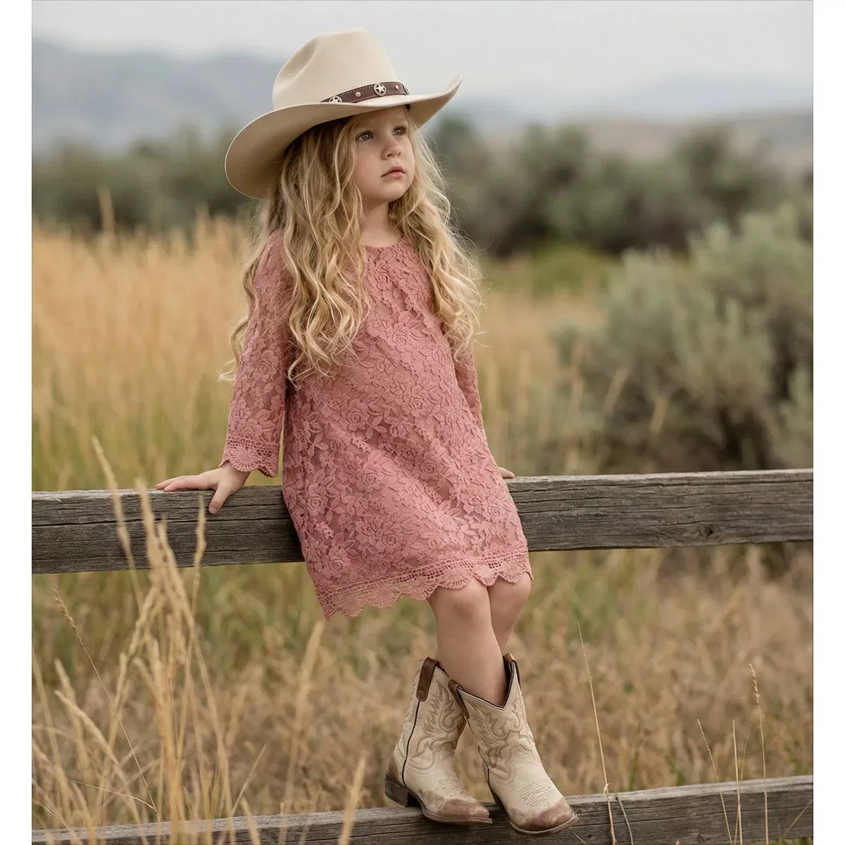 Детское платье-трапеция кружевное с моделью Boho Country Rustic 2bunnies, Dusty Pink — фото 3