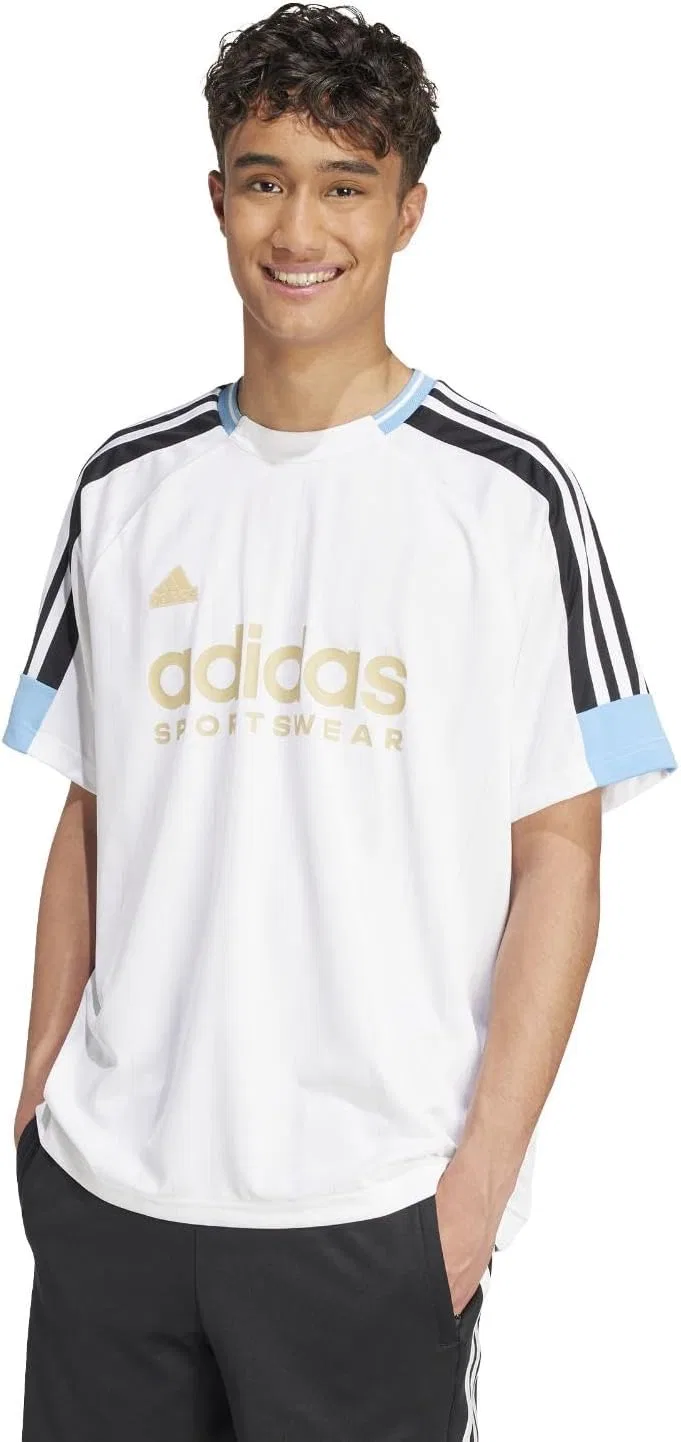 Мужская футболка с полосками House of Tiro Nations Pack adidas, White/Light Blue/Black