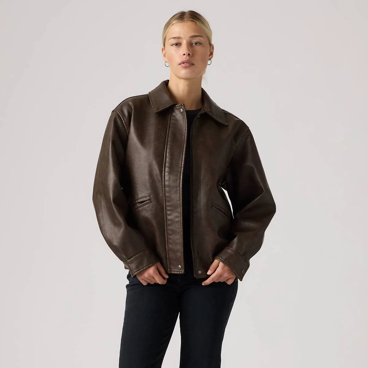 Бомбер свободного кроя из искусственной кожи Levi's, Brown - Brown — фото 3