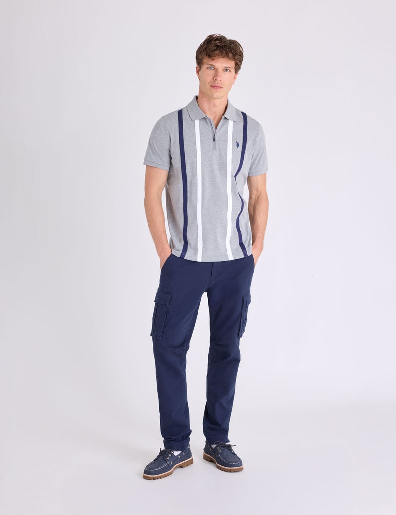 Мужская футболка-поло U.S. Polo Assn. Vertical Stripe Jersey With Zipper, серый — фото 3