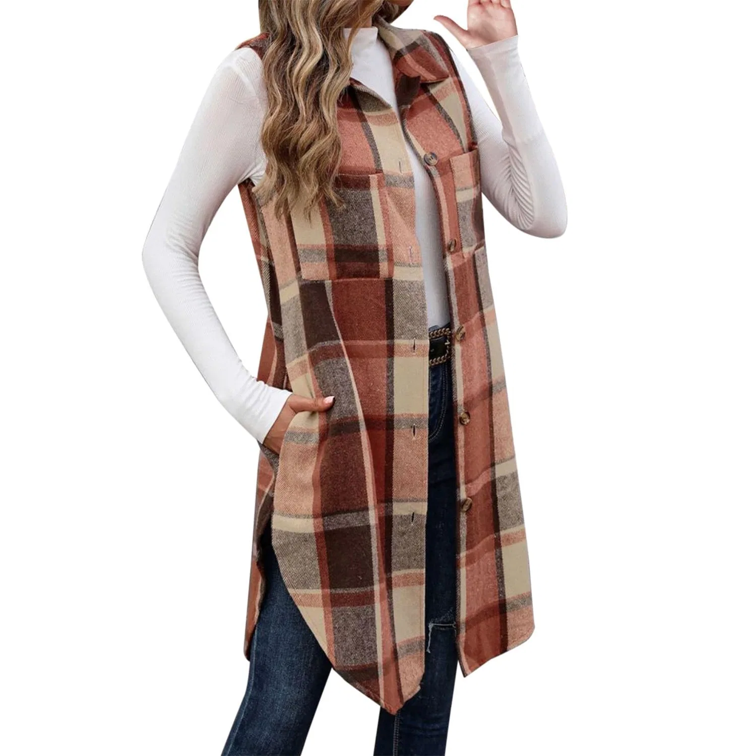 Женская безрукавка с принтом Flannel Vest for Women, Orange