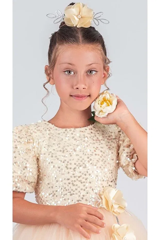 Детское платье для девочек с пайетками Venna Mnk Baby&Kids, Yellow — фото 3