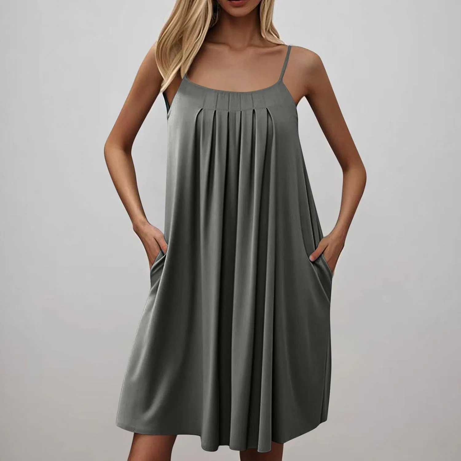 Женское повседневное платье на бретелях с карманами, Dark Gray — фото 3