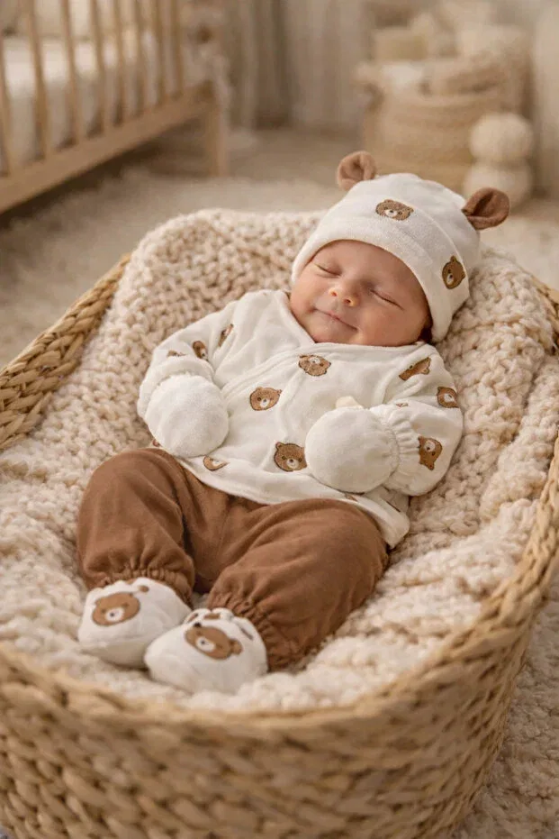 Детский комплект для выписки из муслина с принтом Teddy Bear Arin Baby, Brown — фото 2