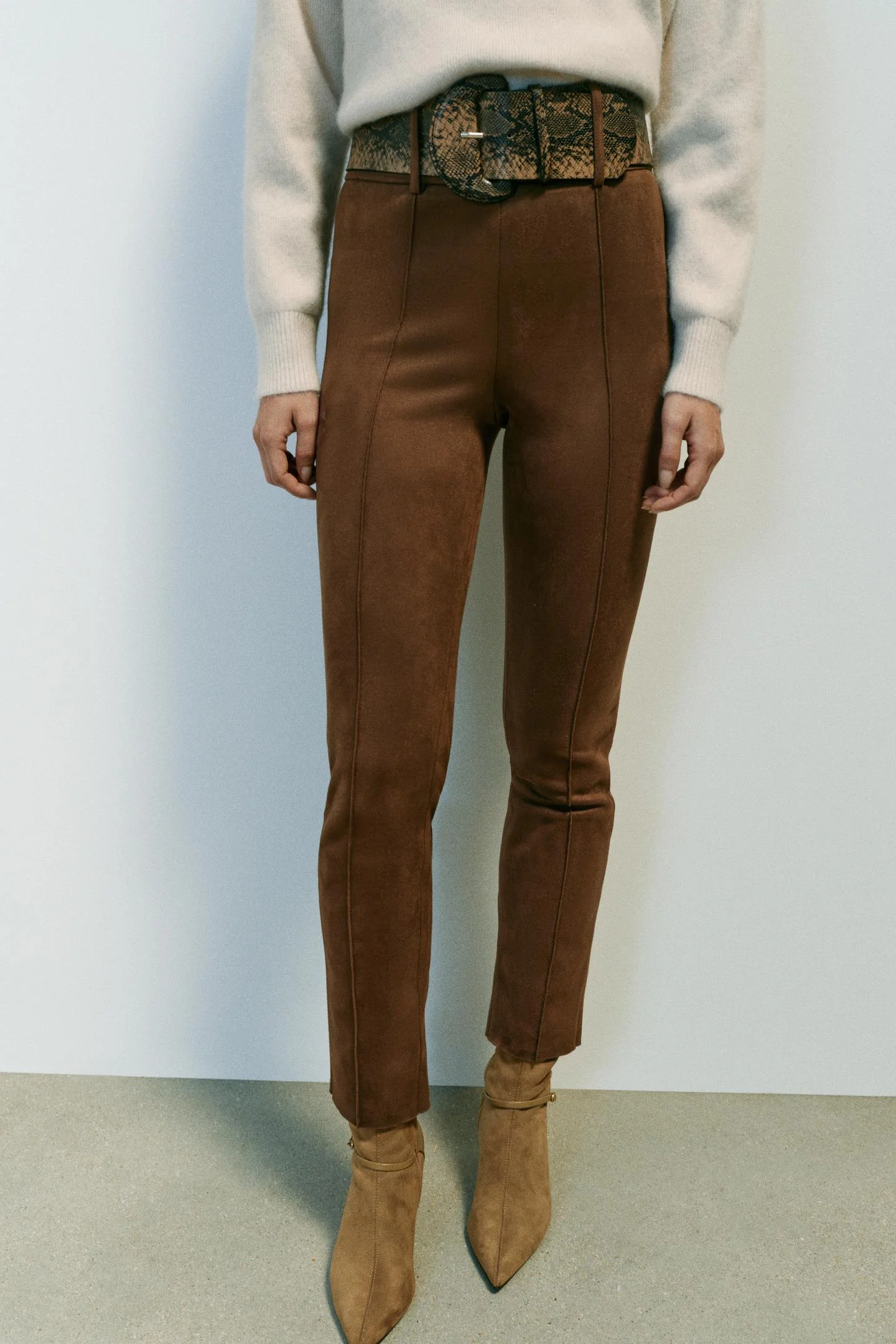 Леггинсы Zara с эффектом замши и поясом, верблюжий