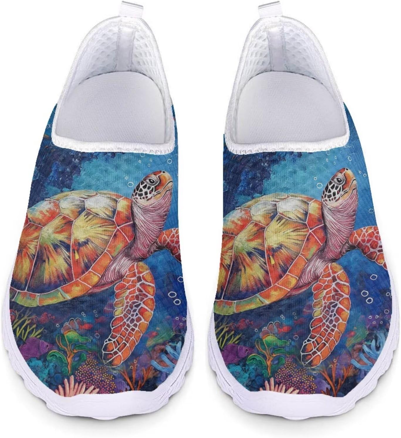 

Слипоны с принтом морской черепахи в стиле тай-дай Forchrinse для женщин и мужчин, дышащие и легкие прогулочные и медицинские туфли из сетки, Retro Sea Turtle