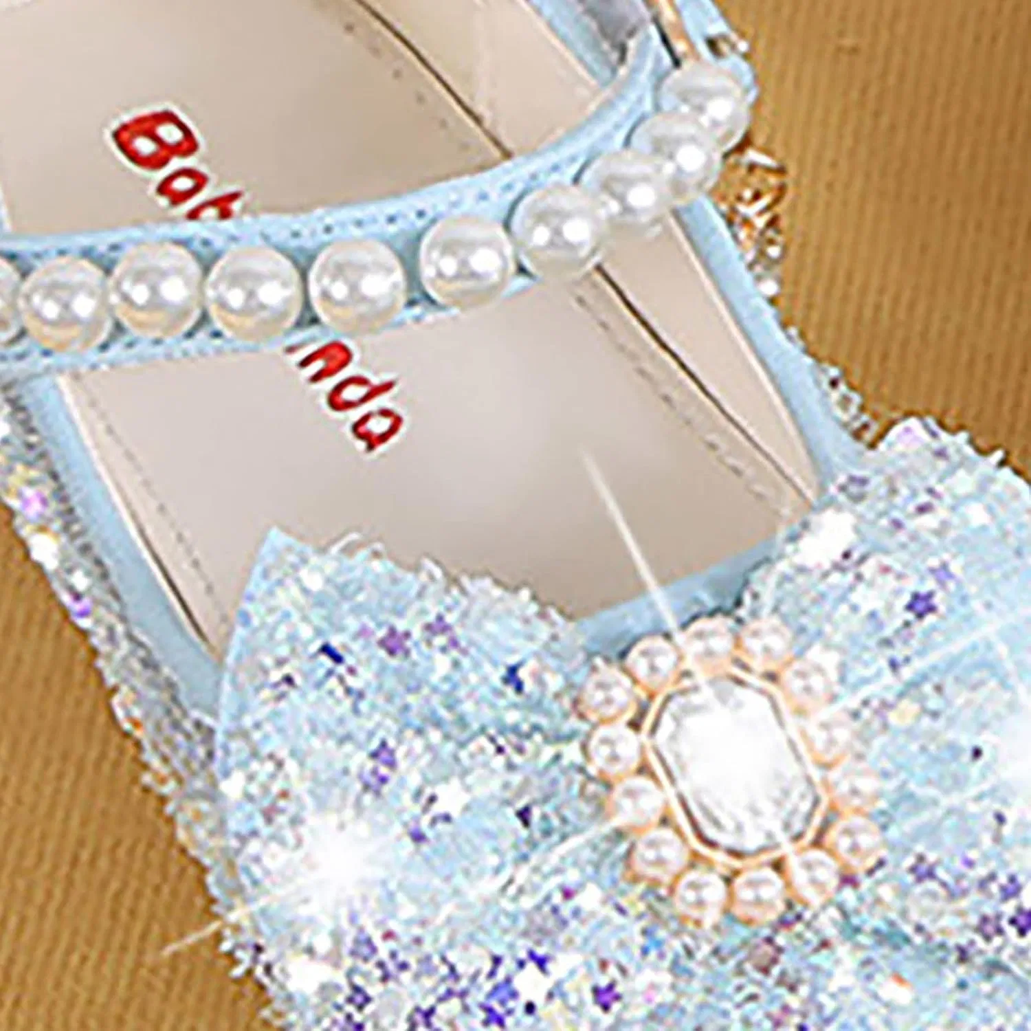 Детские туфли для девочек с принтом Rhinestone Bows, Light Blue — фото 2