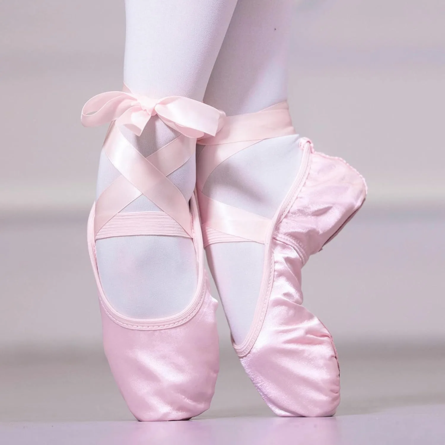 Детские балетки для девочек с атласными лентами, модель Ballet Shoes for Girls, бренд, Pink — фото 2