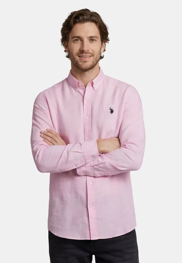 Рубашка из льна и хлопка Usblaake U.S. Polo Assn., pink, розовый