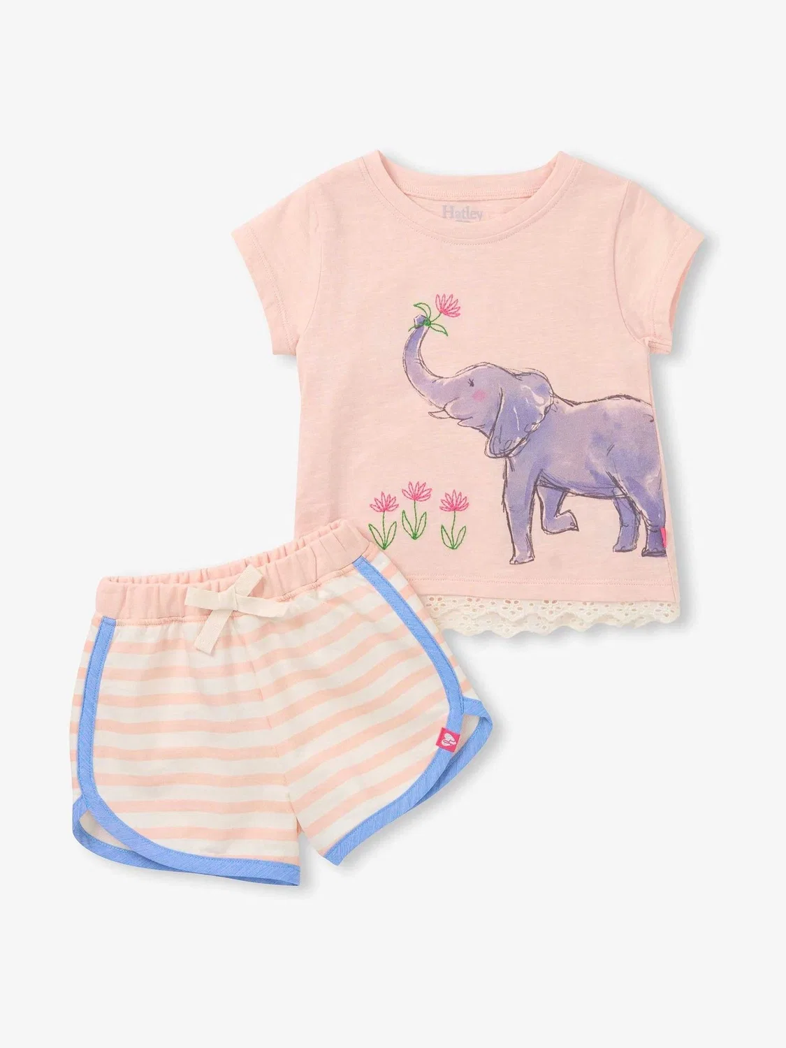 Комплект из футболки и шорт с рисунком слона Hatley, светло-розовый