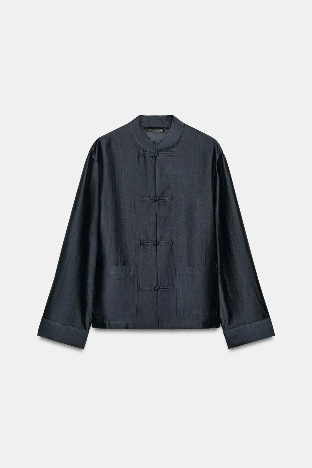 Атласная рубашка из коллекции ZW с застежкой в виде лягушки ZARA, Navy Blue — фото 4