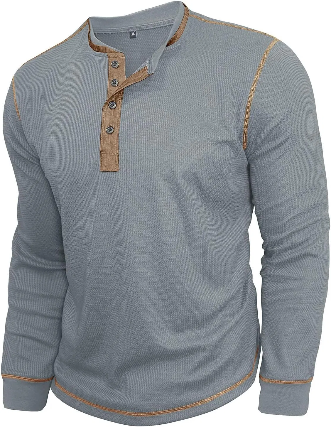 Мужская повседневная рубашка с длинным рукавом Henley Waffle, Gray — фото 4