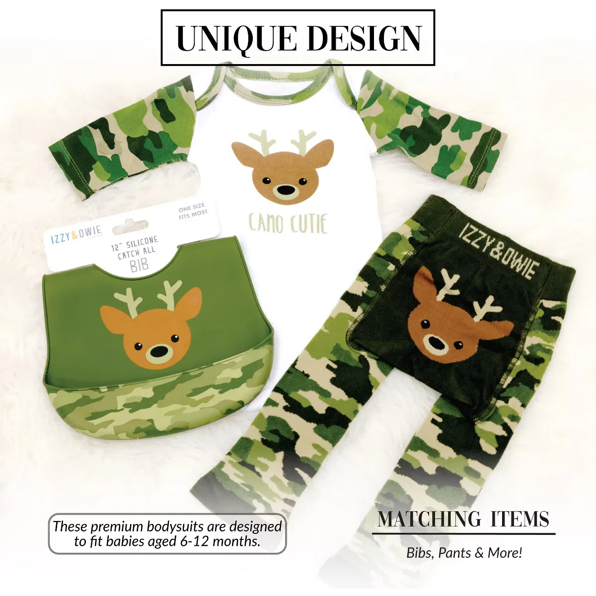 Боди-комбинезон с рукавом 3/4 Woodland Green Camo Deer Pavilion Gift Company — фото 4