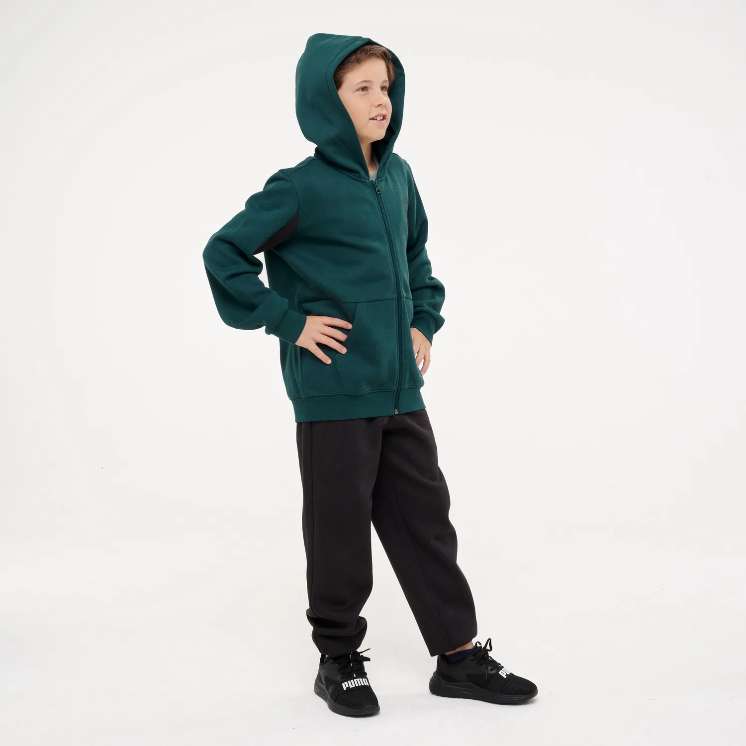 Детский спортивный костюм с молнией Puma, Grun Schwarz — фото 4
