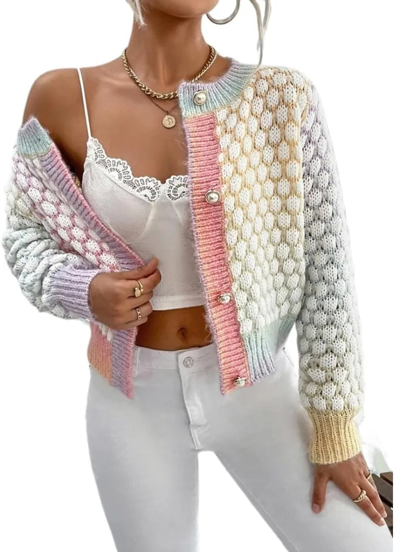 Женский кардиган с градиентом и клеткой, модель Gradient Checkered, мультиколор