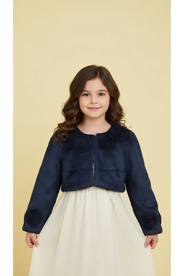 Детское пальто для девочек с мехом Jolanda, Navy Blue — фото 4