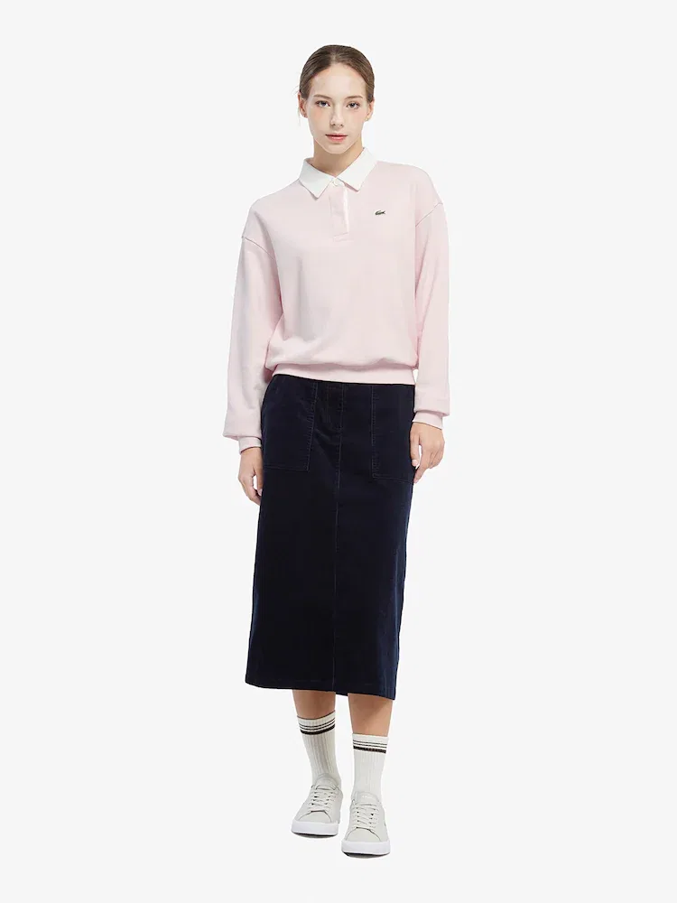Юбка миди LACOSTE из вельвета, классический крой, хаки