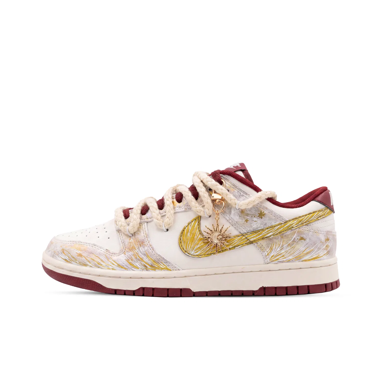 Детские кроссовки для скейтбординга с кожаным верхом Dunk Retro, Nike, White/Black/Red/Gold — фото 3