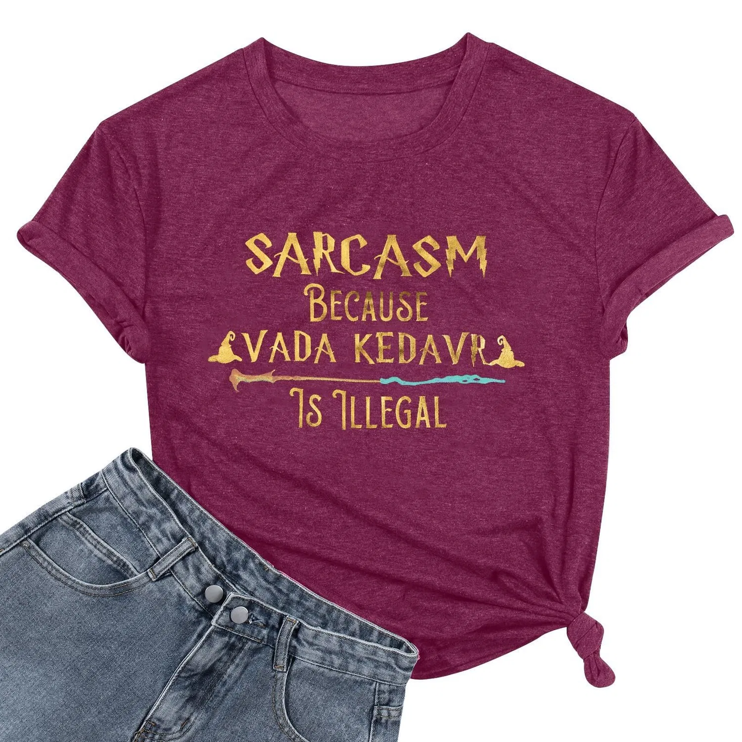 Женская футболка с принтом Sarcasm Because Avada Kedavra is Illegal, Vino — фото 2