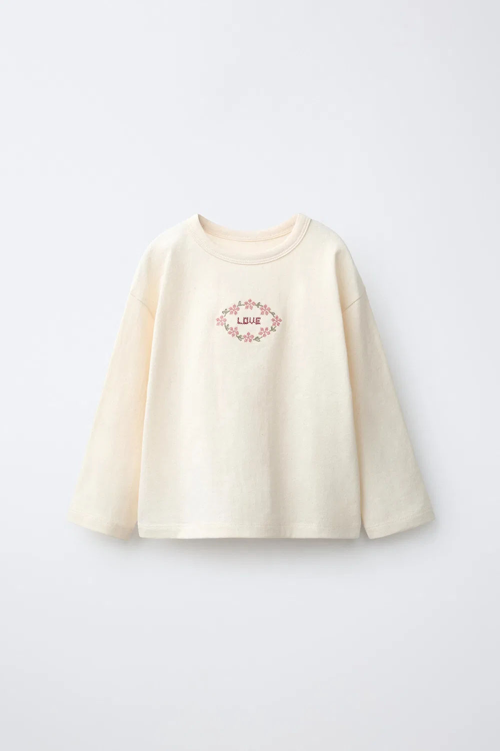 Футболка, вышитая крестиком. ZARA, Oyster-white