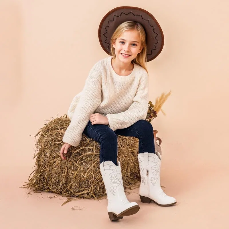 Детские сапоги для девочек с вышивкой Cowgirl Boots LAURMOSA, White — фото 4