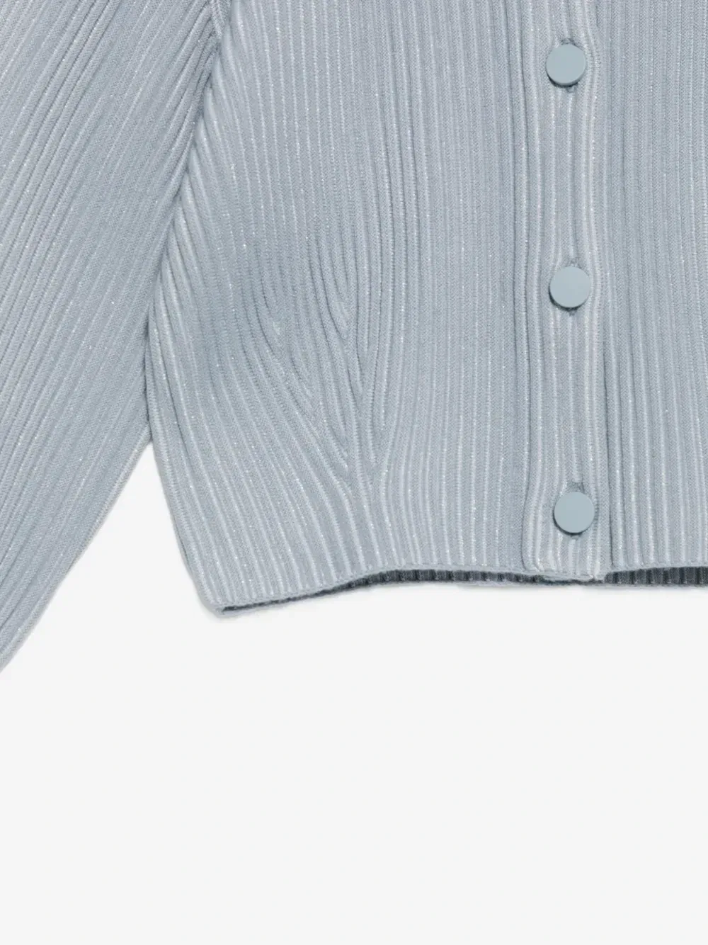 Вязаный кардиган в рубчик с металлической нитью Emporio Armani Kids, синий — фото 3