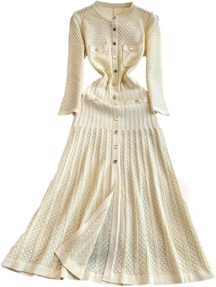 Женское облегающее платье миди с круглым вырезом, Light Yellow