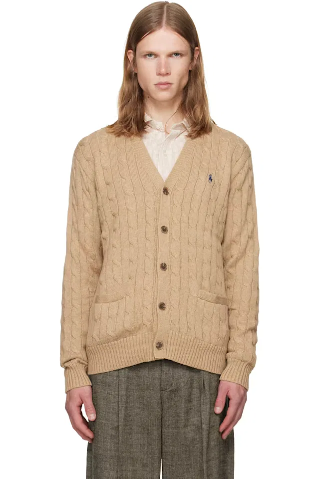 Хлопковый кардиган крупной вязки бежевого цвета Polo Ralph Lauren
